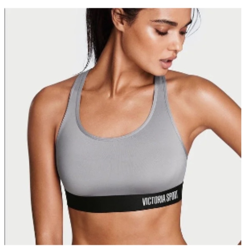 Victoria Sport Bra The Player Gray Racerback Wireless Unlined Size Medium